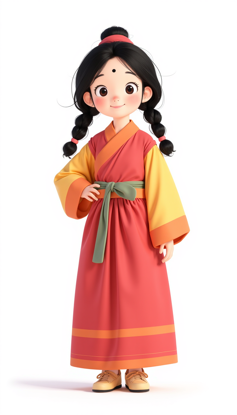 一個(gè)女生，藏族服飾，頭像，長(zhǎng)發(fā)雙辮子，迪士尼皮克斯工作室風(fēng)格的肖像攝影，色調(diào)柔和，模型展示，半身照，有精細(xì)的光澤，白色干凈背景，3D 渲染，柔焦，Octane Render（OC），Blender，知識(shí)產(chǎn)權(quán)風(fēng)格，最佳畫質(zhì)，8K，超級(jí)詳細(xì)，簡(jiǎn)潔，可愛